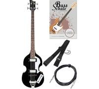 Rocktile VB-2 “Black Magic” Vintage Beatbass E-Bass Set - Hollow Body E-Bass in design Violinbass con 2 Humbucker Pickups - incl. tracolla per chitarra, cavo & scuola di basso elettrico - Nero