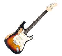 Rocktile Vinstage ST-BBSB Chitarra Elettrica - Chitarra in Stile Invecchiato - Corpo: Frassino - Manico: Acero - Tastiera: Alloro - 3x Single Coil Pickup - Hardware Vintage - Sunburst