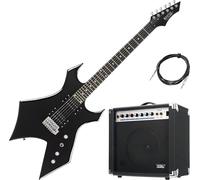 Rocktile Warhead Chitarra Elettrica Set AK20GR - Corpo in Tiglio, Tastiera in legno duro selezionato - Set incl. Combo Amplificatore 60W & Cavo Strumento 3m - Ideale per Rock, Metal & altro - Nero