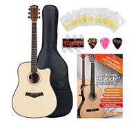 Rocktile WSD-100C NT Chitarra Western Starter Set, Tavola: Abete, X-Bracing | Forma corpo: Square-Shoulder Dreadnought con Cutaway, Fondo e Fasce: Mogano, Manico: Okoume, Ponte: Noce, Tasti: 20, 5 cm
