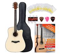 Rocktile WSD-101C NT Western Starter Guitar Set - Dreadnought Cutaway, Spruce Top, Sapele Back & Sides, Okoume Neck - Includes Case, Sheet Music, Strings & Picks - Natural Finish