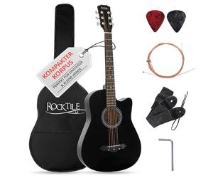 Rocktile WSD-5C-BK Slim Line Set Chitarra Western Nera, Generale, Peso: 1 | Modello: WSD-5C-BK, 4 kg, Lunghezza totale: 95 cm, Numero di corde: 6, Orientamento: Destrimano, Corpo, Top: Tiglio, Manico