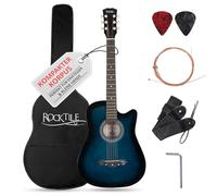 Rocktile WSD-5C-BUB Slim Line Set Chitarra Western - Chitarra Acustica Dreadnought - Corpo in Tiglio - Manico: Catalpa - Set con Custodia, Corde di Ricambio, Tracolla e Plettro - Blueburst