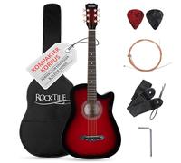 Rocktile WSD-5C-RDB Slim Line Set Chitarra Western - Chitarra Acustica Dreadnought - Corpo in Tiglio - Manico: Catalpa - Set in ustodia, Corde di Ricambio, Tracolla e Plettro - Redburst