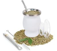 ROCKY&CHAO Mate Argentino - 9 Once Yerba Mate Set in Acciaio Inossidabile con Coperchio Senza BPA Due Cannucce Mate e Una Spazzola per la Pulizia - Per Bere Yerba Mate Argentino (Bianco)