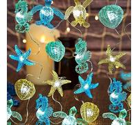 Rocky Green Ocean Beach Marine String Lights Decorazioni natalizie 3 m 30 LED Acquario Conchiglia Cavalluccio marino Conchiglia Luci a batteria per albero di Natale Ornamenti Vacanze Camera da letto
