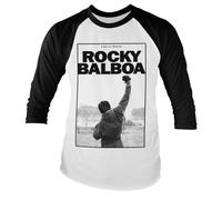 Rocky Licenza Ufficiale Balboa - It Ain't Over Baseball Maniche Lunghe Maglietta (Bianca/Nero), Large
