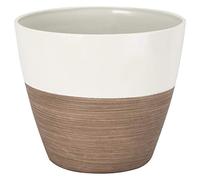 Rocky Mountain Goods 8" Planter Pot - Round Durable Resin - UV Coated Finish to Prevent Fading - Modern Look Flower Pot for Patio, Porch, Outdoor or Indoor (Ivory/Wood)