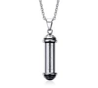 Rockyu Collana con mantra buddista per ceneri da uomo, in acciaio inox, con ciondolo cilindrico in argento con incisione buddista sanscrito mantra, urna per cremazione, catena da 50,8 cm