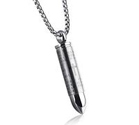 Rockyu Collana da uomo con ciondolo a forma di proiettile blu in argento e acciaio inossidabile con incisione della Bibbia, croce e versi della Bibbia, 50,8 cm, Acciaio inossidabile