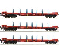 ROCO 6600219 Scala HO Set tre carri a carrelli con stanti RCW