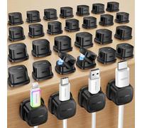 Rocoren 30 Pezzi Ferma Cavi Adesivi, Supporto Magnetici per Cavi, Organizer per Cavi per Scrivania, Parete, Casa, Ufficio, Auto, Compatibile con Cavo di Alimentazione, HDMI, Cavo di Ricarica (Nero)