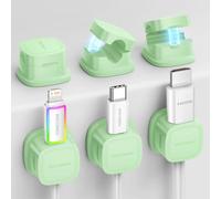 Rocoren 6 Pezzi Ferma Cavi Adesivi, Supporto Magnetici per Cavi, Organizer per Cavi per Scrivania, Parete, Casa, Ufficio, Auto, Compatibile con Cavo di Alimentazione, HDMI, Cavo di Ricarica (Verde)