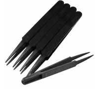 Roczential Pinzette in plastica antistatiche da 120 mm, 5 pezzi, colore: nero