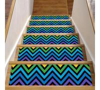 RODAILYCAY 15 gradini antiscivolo per gradini in legno, motivo colorato a zig zag, tappeti per scale, tappeti per scale interne, tappetini di sicurezza per anziani, bambini e cani