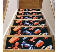 RODAILYCAY 15 gradini antiscivolo per gradini in legno, tappeti per scale, salmone, calamari, caviale, cozze, granchi, tappeto per scale per interni, tappetini di sicurezza per anziani, bambini, cani