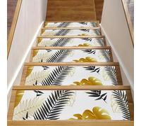RODAILYCAY 15 gradini antiscivolo per scale in legno con foglie tropicali nere dorate, 76,2 x 20,3 cm, tappetini per scale per interni, gradini per cani, bambini e anziani