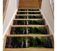 RODAILYCAY 15 tappetini antiscivolo per scale, 76 x 20 cm, gradini in legno per interni, verde, paese delle meraviglie giardino, natura, bordatura, tappeto Staicase, per bambini, anziani e cani