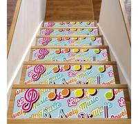 RODAILYCAY 15 tappetini antiscivolo per scale, colorati con note musicali per violino e note musicali, per gradini in legno, per interni, lavabili, per bambini, anziani e animali domestici