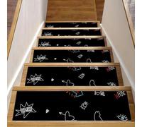 RODAILYCAY 15 tappetini per scale, 20,3 x 76,2 cm, per gradini in legno, linee bianche, gatti e frasi, antiscivolo, senza residui, per bambini, anziani e cani
