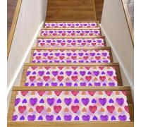 RODAILYCAY 15 tappetini per scale, 76 x 20 cm, gradini in legno per interni, antiscivolo, sfondo con acquarello, motivo amore, bordatura, tappeto per bambini, anziani e cani