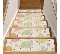 RODAILYCAY 15 tappetini per scale, 76 x 20 cm, gradini in legno per interni, antiscivolo, simpatici, verde, giallo, rosa, pecore, bordatura Staicase, tappeto per bambini, anziani e cani