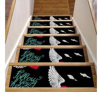 RODAILYCAY 15 tappetini per scale, con ali d'amore con segui il tuo cuore, per gradini in legno, antiscivolo, senza residui, per bambini, anziani e cani