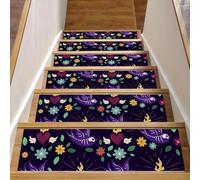 RODAILYCAY 15 tappetini per scale da 20,3 x 76,2 cm, motivo giorno dei morti, per gradini in legno per interni, tappetini antiscivolo per scale, superficie in poliestere TPE