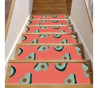 RODAILYCAY 15 tappetini per scale in moquette antiscivolo con retro in TPE in poliestere, motivo avocado su rosa, 15 pezzi, 20,3 x 76,2 cm