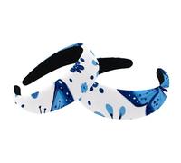 RODAILYCAY 2 cerchietti larghi per capelli, fasce spesse imbottite da donna, motivo farfalla blu e fiore, fascia elastica per capelli, fascia per capelli a turbante con parte superiore larga