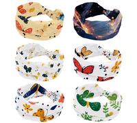 RODAILYCAY 6 fasce elastiche per capelli da donna, per yoga, allenamento, sport, con fiori con farfalla nel cielo lucido sentiero intrecciato nodo turbante per capelli, fascia larga per capelli