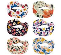 RODAILYCAY 6 fasce larghe da donna per allenamento, fascia elastica per capelli, con fiori rossi e foglie nere, turbante, accessori per capelli