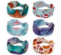 RODAILYCAY 6 fasce larghe per capelli da donna, con pupazzo di neve, Babbo Natale, cervo, elastiche, antiscivolo, con nodo attorcigliato, fasce per il sudore, per yoga e allenamento
