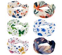 RODAILYCAY 6 fasce per capelli astratte disegnate a mano con motivo floreale a foglia, morbide fasce per capelli per allenamento da donna, fasce larghe alla moda, fasce elastiche antiscivolo per la