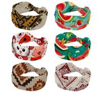 RODAILYCAY 6 fasce per capelli da donna con frutta tropicale, ananas, anguria, antiscivolo, annodate, larghe fasce per capelli per allenamento, sport, yoga