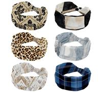 RODAILYCAY 6 fasce per capelli da donna, con motivo classico a griglia, elastiche, fasce larghe alla moda, turbante alla moda, fascia per la testa per yoga, allenamento, fascia per la testa, accessori