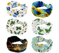 RODAILYCAY 6 pezzi farfalle volanti girasoli blu cielo morbido largo fascia per capelli da donna fasce per capelli antiscivolo, fascia elastica per capelli, nodo attorcigliato turbante
