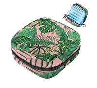 RODAILYCAY Borsa portaoggetti per assorbenti igienici, con foglie verdi tropicali e fogliame, con cerniera, borsa per mestruazioni femminili