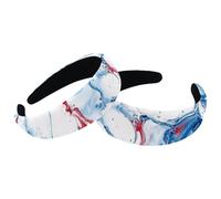 RODAILYCAY Cerchietti per capelli da donna antiscivolo, motivo marmorizzato blu, rosso, bianco, con parte superiore larga, per doccia, set da 2