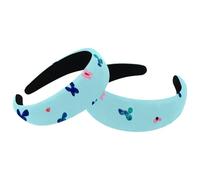 RODAILYCAY Cerchietti per capelli imbottiti in velluto, motivo farfalla e fiore colorato, stile vintage, con sfondo blu, larghi, antiscivolo, accessori per capelli da donna, set da 2