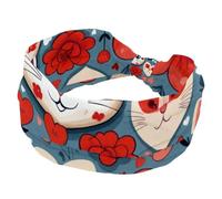 RODAILYCAY Cerchietto a turbante da donna, morbido e largo, con gatto in stile cartone animato, rosso, cuore, fiore, nodo intrecciato, elastico, accessori per capelli alla moda