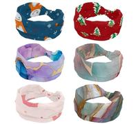 RODAILYCAY Cerchietto largo antiscivolo con albero di Natale, 6 pezzi, per donne e ragazze, fascia elastica per capelli, fascia per capelli attorcigliata, accessori per capelli