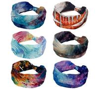 RODAILYCAY Cerchietto largo antiscivolo con margherita con torta carina su sfondo di legno, 6 pezzi, per donne e ragazze, fascia elastica per capelli, fascia per capelli attorcigliata, accessori per