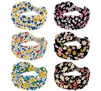 RODAILYCAY Cerchietto largo incrociato per capelli, confezione da 6 pezzi, per ragazze e donne, motivo floreale morbido, turbante, elastico, per yoga, allenamento