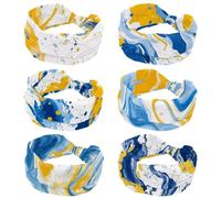 RODAILYCAY Cerchietto per capelli alla moda con texture marmorizzata giallo, blu, bianco, 6 pezzi, per donne e ragazze, fascia per capelli intrecciata, fascia larga per capelli, accessori per capelli