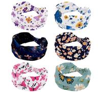 RODAILYCAY Cerchietto per capelli con motivo floreale e farfalla blu, 6 pezzi, per donne e ragazze, fascia per capelli intrecciata, fascia larga per capelli, accessori per capelli