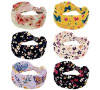 RODAILYCAY Cerchietto per capelli da donna, 6 pezzi, colorato con farfalla e fiore, sfondo giallo, morbido, elasticizzato, sportivo, antiscivolo, accessori per capelli, annodato