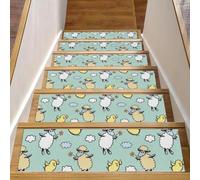 RODAILYCAY Confezione da 15 gradini antiscivolo per gradini in legno, tappeti per scale, pecore e uccelli primaverili per interni, tappetini di sicurezza per anziani, bambini e cani