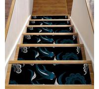 RODAILYCAY Confezione da 15 gradini per scale cinesi blu scuro con nuvole, 20,3 x 76,2 cm, per gradini in legno, tappetini antiscivolo per scale, per bambini, anziani e cani