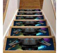 RODAILYCAY Confezione da 15 tappeti per scale, nave spaziale stellare, battistrada per scale spaziali scure, antiscivolo, per gradini in legno, tappeti per scale per interni, tappetini di sicurezza